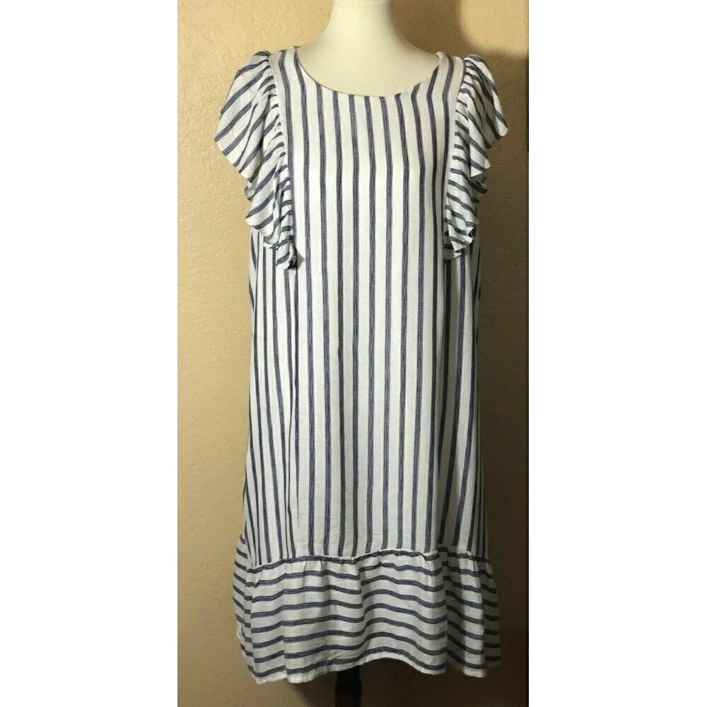 Everleigh Womens White Cotton Ruffle Sleeve Stripe Shift Dress Size XL - Picture 3 of 8